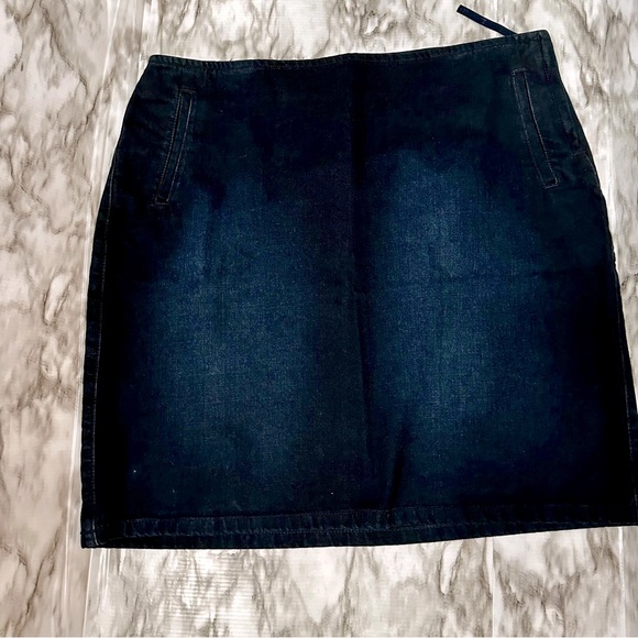 Tommy Hilfiger Women Sz 18 Dark Wash Denim Blue Jean Knee Length Side Zip Skirt - Picture 1 of 11